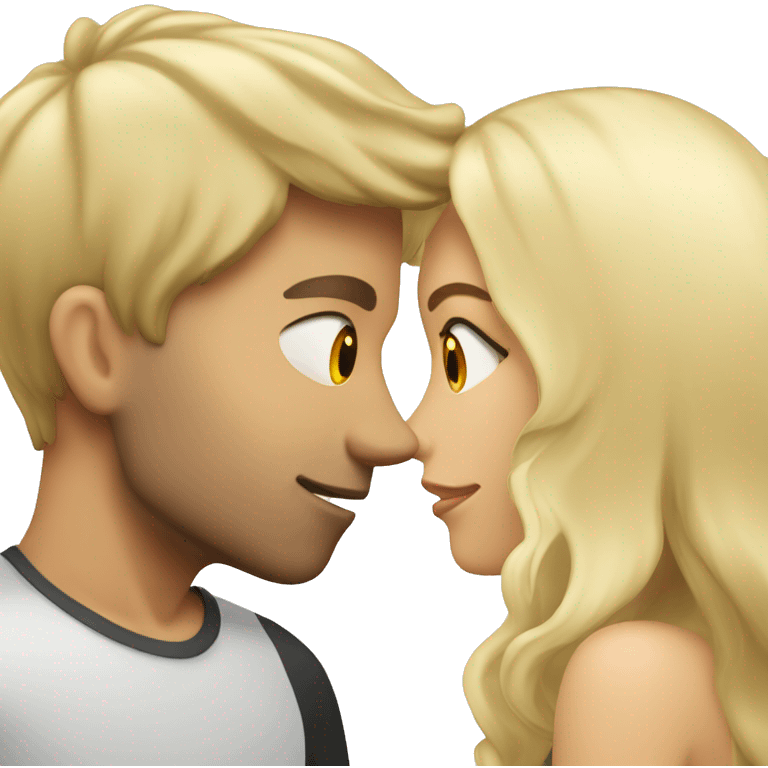 blonde girl and boyfriend with dark hair kissing emoji