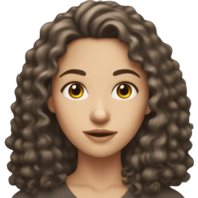 White woman with dark long brown curly hair and brown eyes emoji