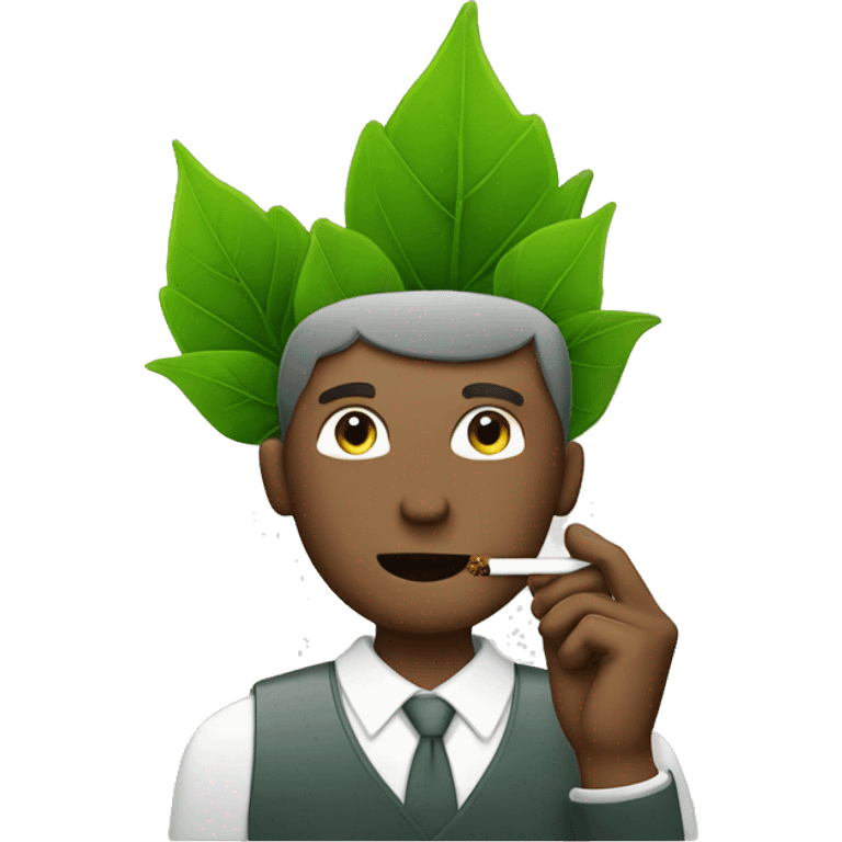 man smoking a cigarette with green leafs instead of tobacco emoji