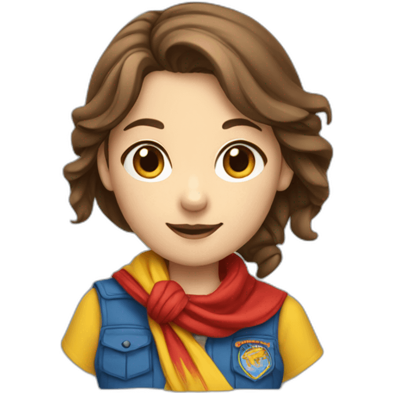 A scout girl with Brown hair with a knotted RED AND YELLOW scarf and a blue scout shirt emoji