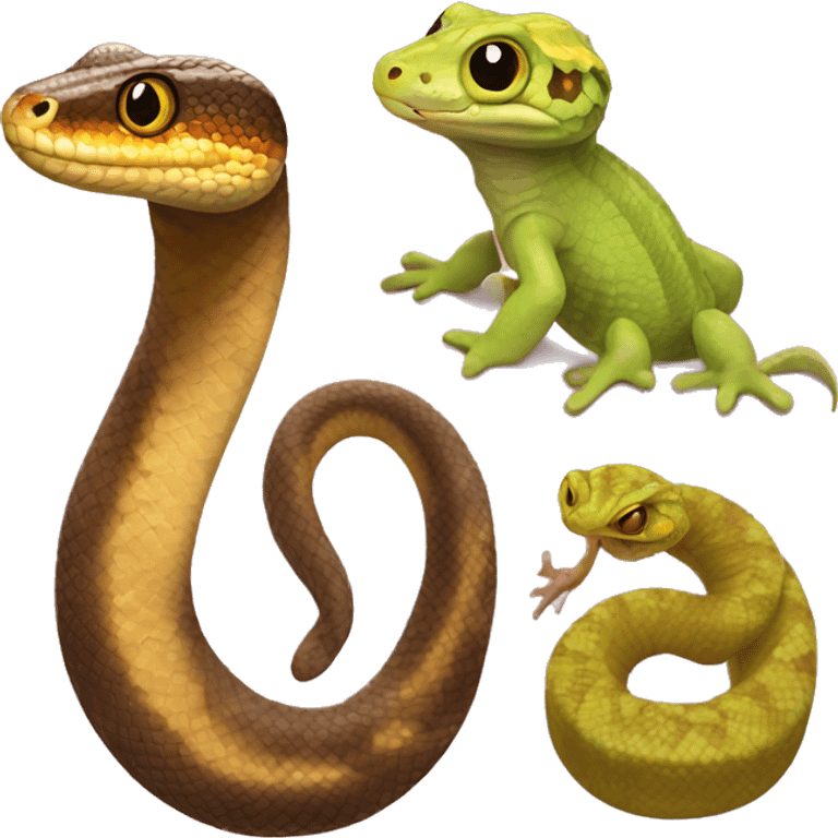 Hognose snake and two crested geckos emoji