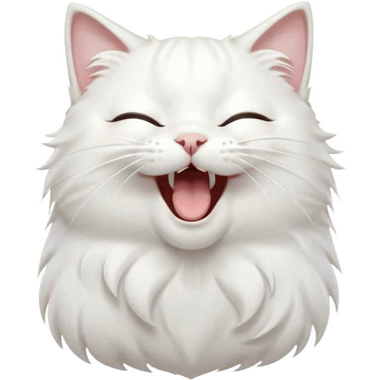 Cinematic Cute Yawning White Cat Portrait Emoji, Head gently tilted with an endearing, wide-open yawn and softly closed eyes, showcasing a pristine white fur with delicate hints of silver, simplified yet irresistibly adorable, highly detailed, glowing with a tender, cozy radiance, high shine, exuding sleepy charm and gentle affection, styled with a soft glowing outline, capturing the essence of a white cat caught mid-yawn, radiating pure, adorable lethargy! emoji