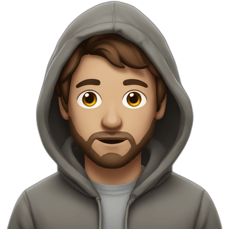 homeless man called forsen with brown hair with a hoodie gray hoodie over you can see entire hoodie, no pants are shown emoji