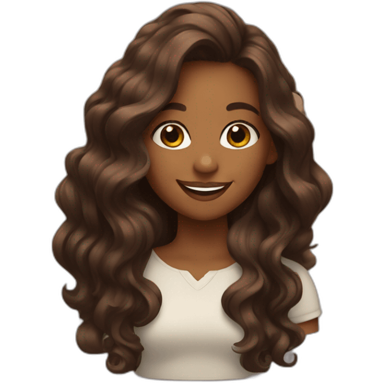 A brown girl with long wave hair smiling  emoji