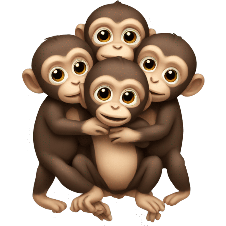 three baby monkeys hugging  emoji