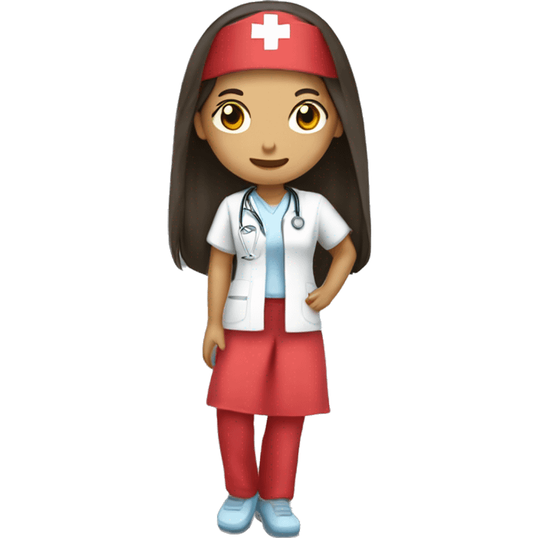 Mid 30 long hair Filipina Nurse with red scrubs emoji