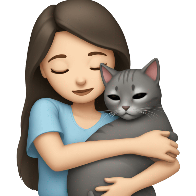 Brunette girl  sleeping with grey cat  emoji