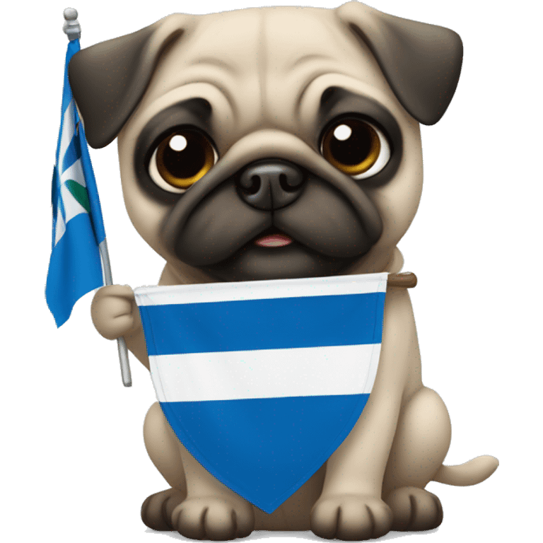 A pug holding Estonian flag  emoji