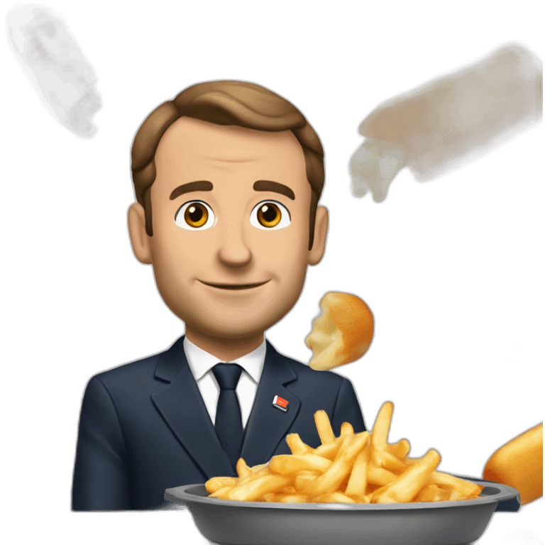 Macron cooking with poutine emoji