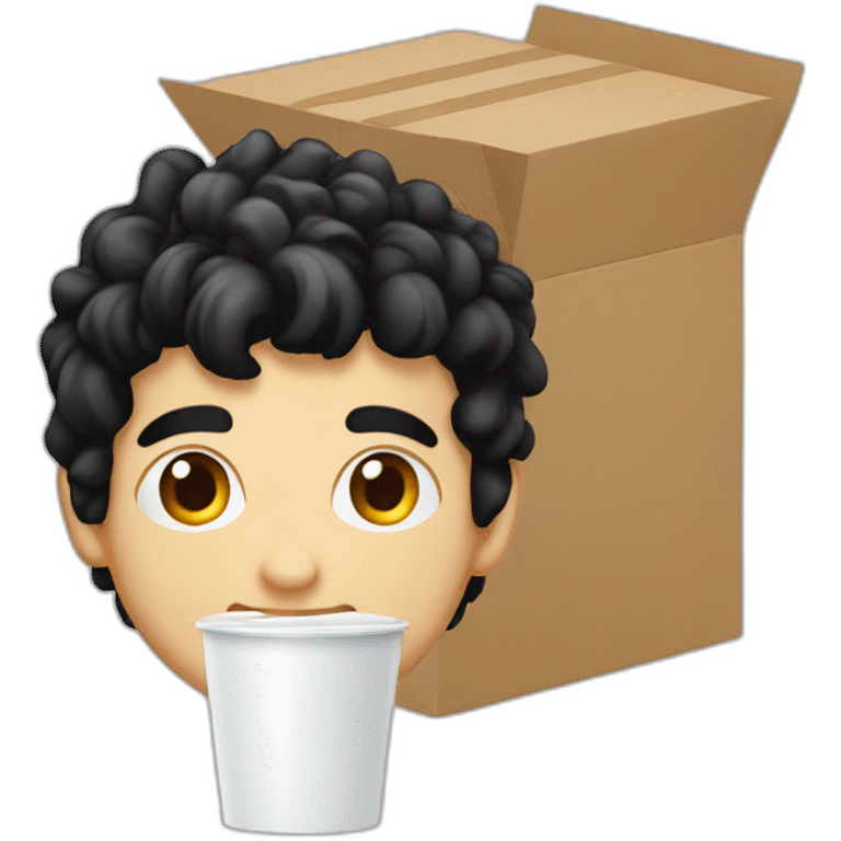 white guy black hair Beverage Box straw emoji