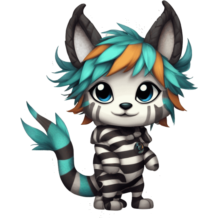 cute Kawaii edgy shy fantasy animal fursona Fionbri Vernid creature by griffsnuff & LiLaiRa & Falvie with with cool stripes patterns full body emoji