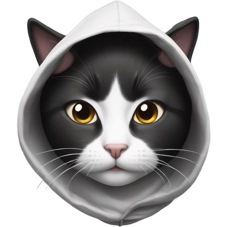 Black and white Cat wearing a hood emoji