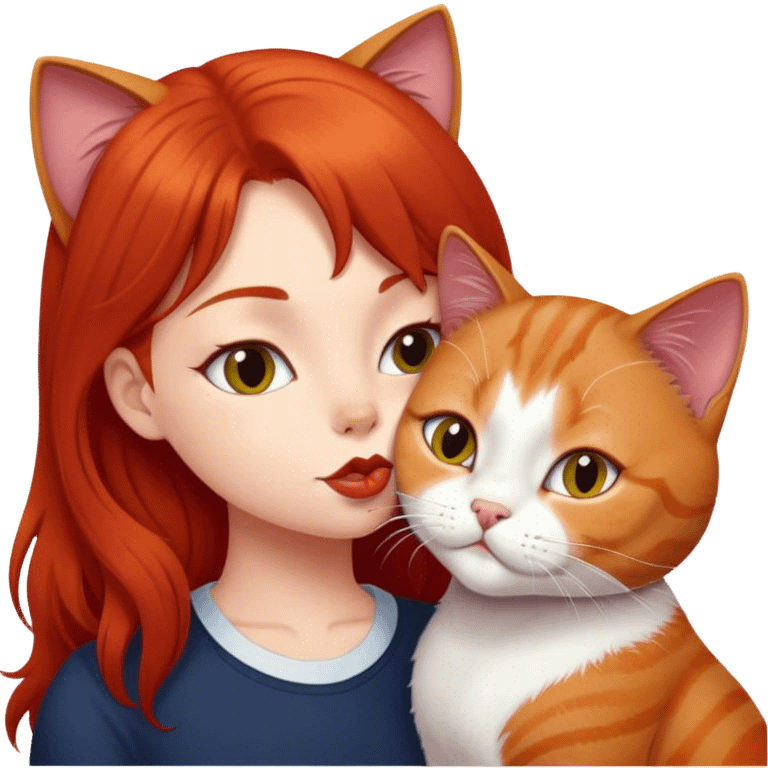 british cat kisses a red hair girl emoji