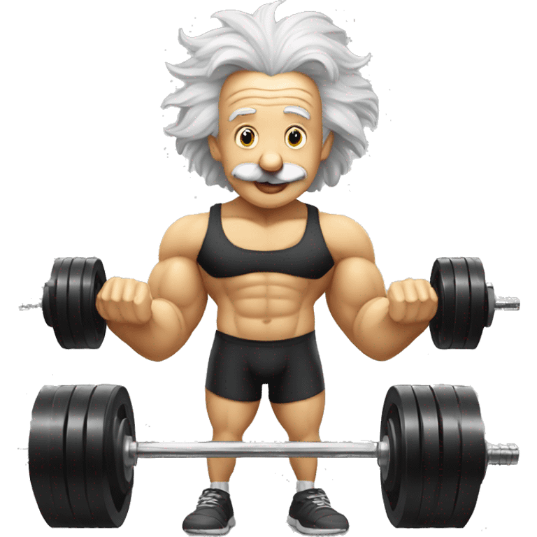 albert einstein happy in the gym with dumbells emoji