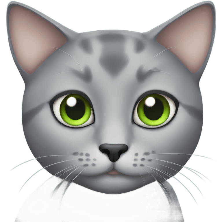 gray Cat green eyes eating fish emoji