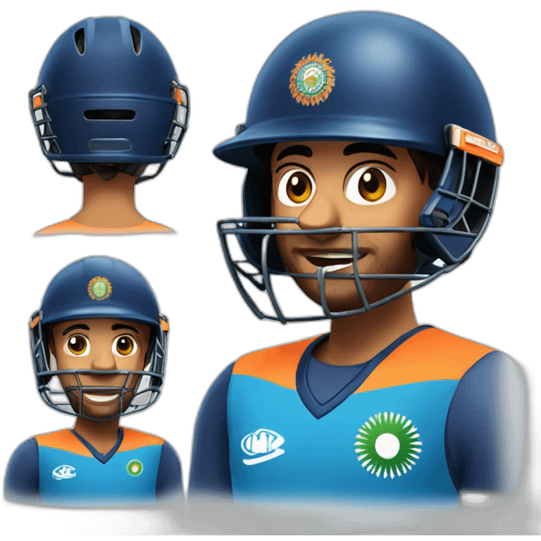 Indian cricketer with helmet on just helmet and headshot emoji