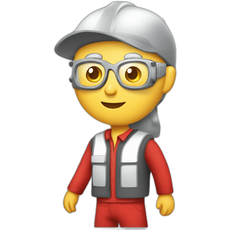 Industrial professional senior mechanical assembler working on the assembly of heavy machinery with a red outfit emoji