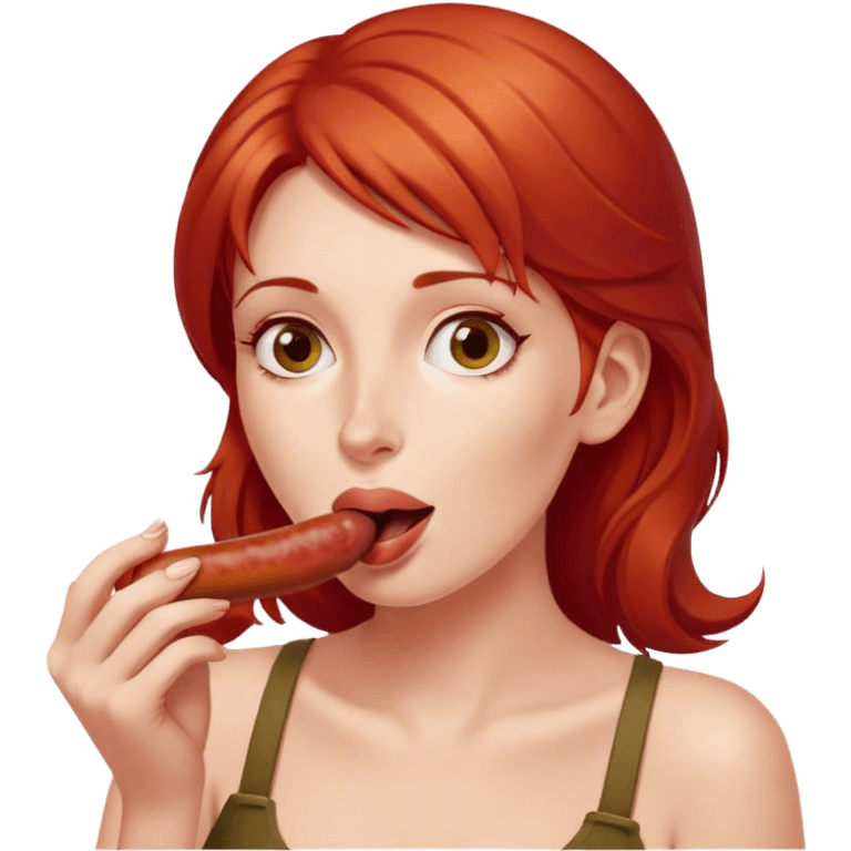 Red haired Woman with sausage emoji