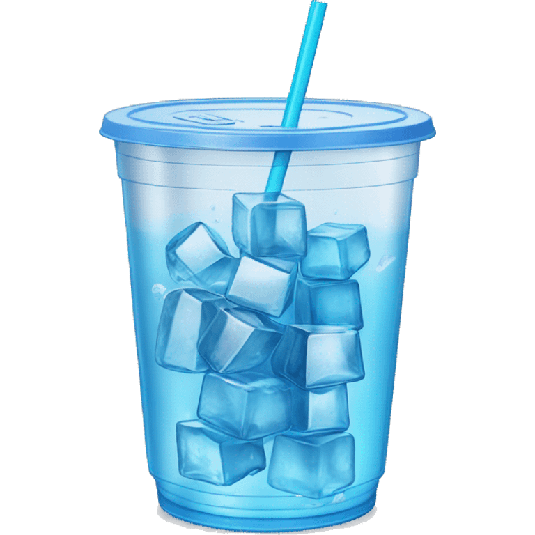 Realistic see through plastic cup and lid with half full Transluscent blue soda,straw and large ice cubes inside. emoji