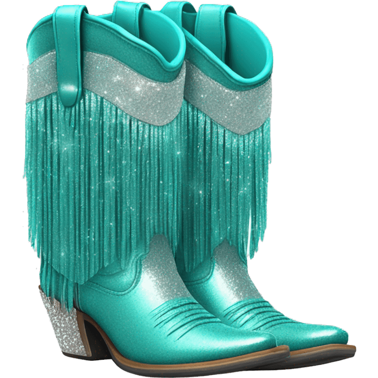 Realistic turquoise fashion cowgirl boots with sparkly shiny glitter fringe on them. emoji