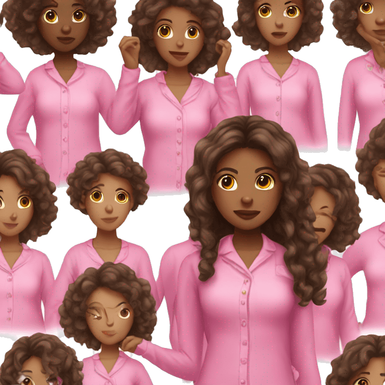 Black girl gaming in pink pajamas with long brown hair with pink bow in hair emoji