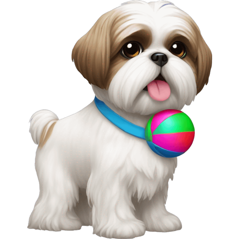 Shih tzu with colorful toy ball emoji