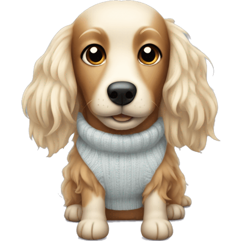 long haired weeny dog wearing a dolly sweater  emoji