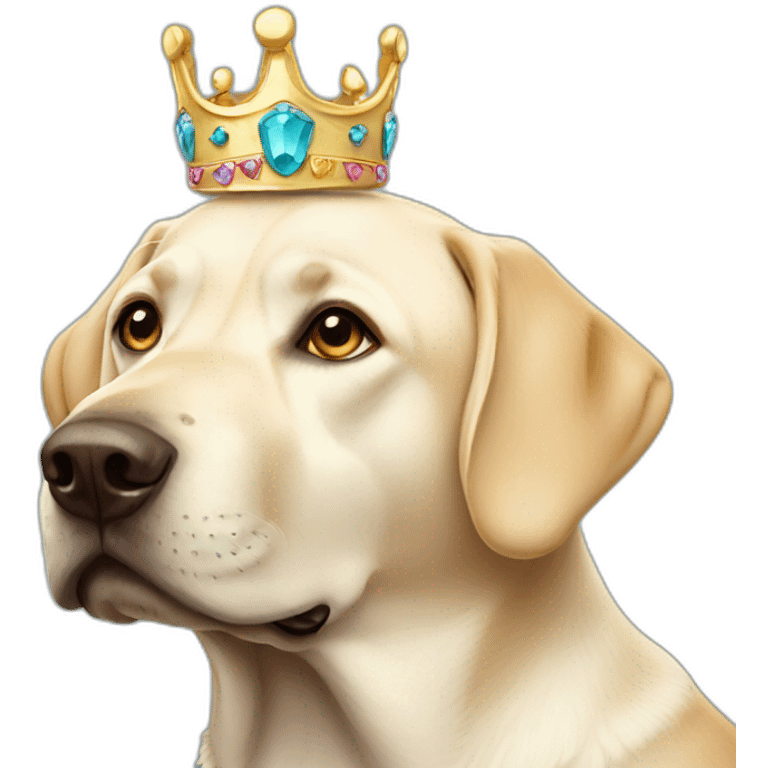 Labrador dog with white strip on his neck wearing crown emoji