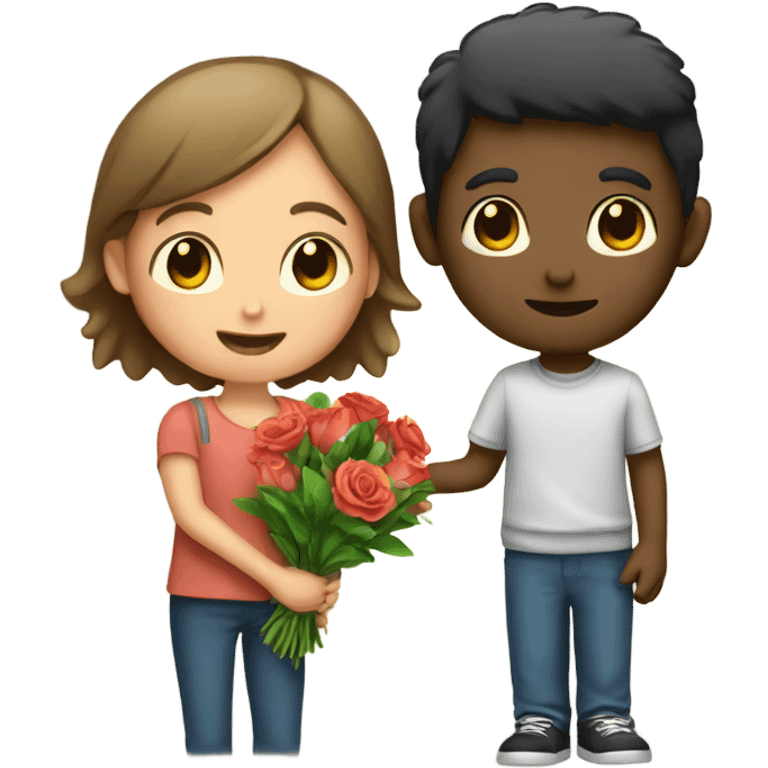 a boy giving flowers to a girl emoji