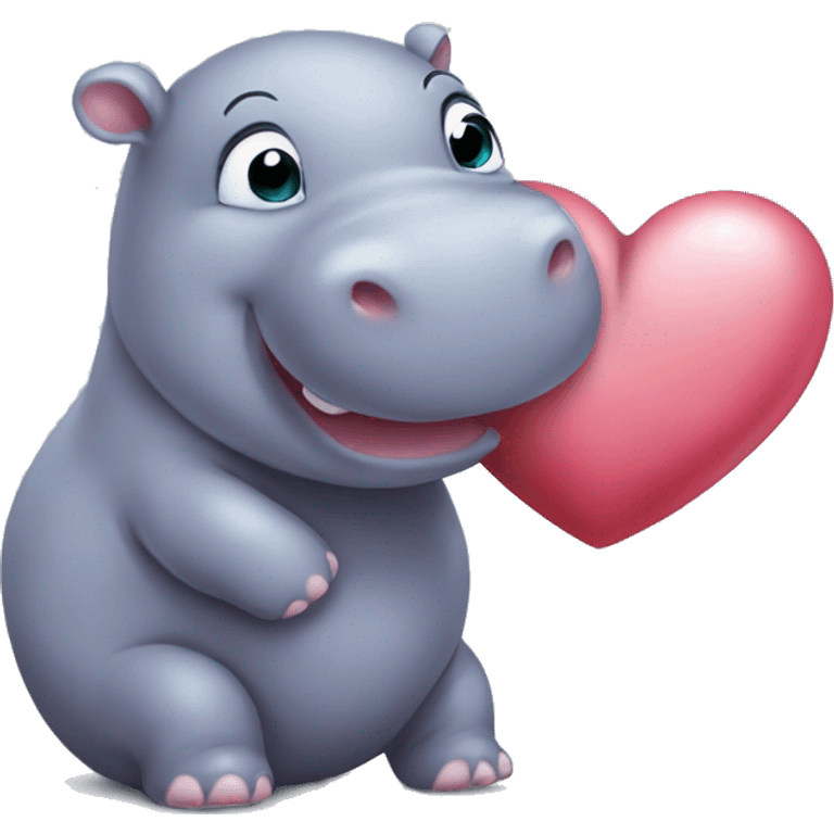 baby hippo giving a kiss to a heart emoji