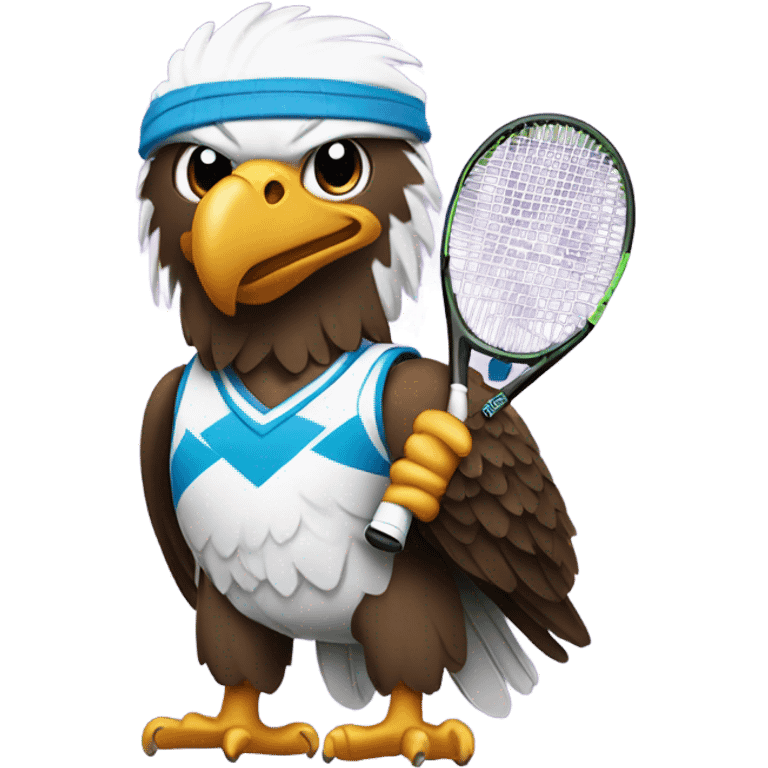 Eagle in a tennis outfit with a tennis racket emoji