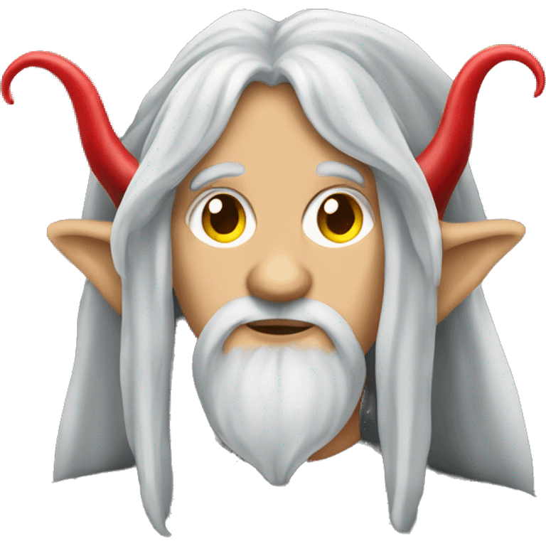 A young elf with long gray hair, yellow eyes and red horns emoji