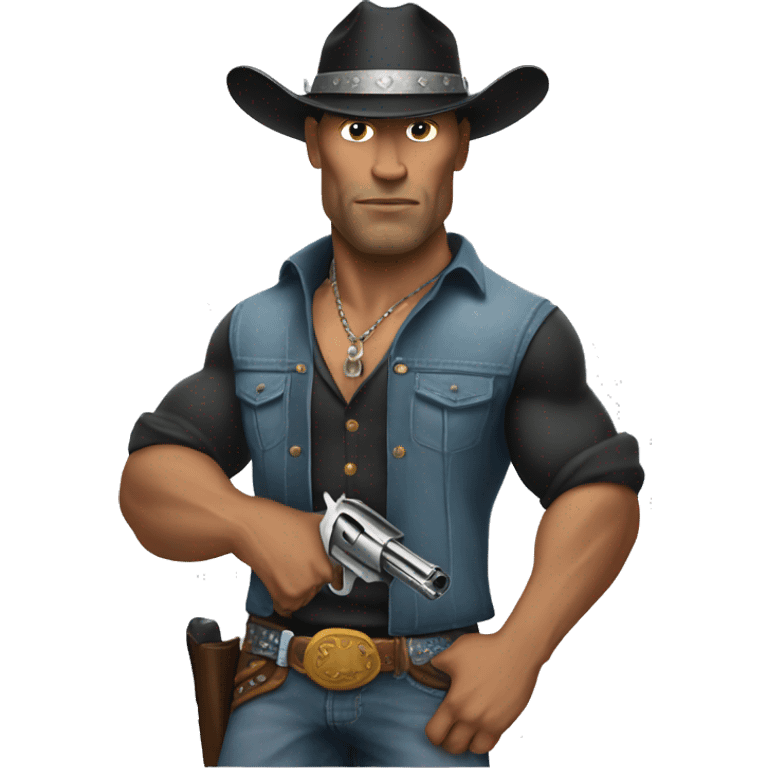 The Rock is wearing a cowboy hat and holding revolver emoji