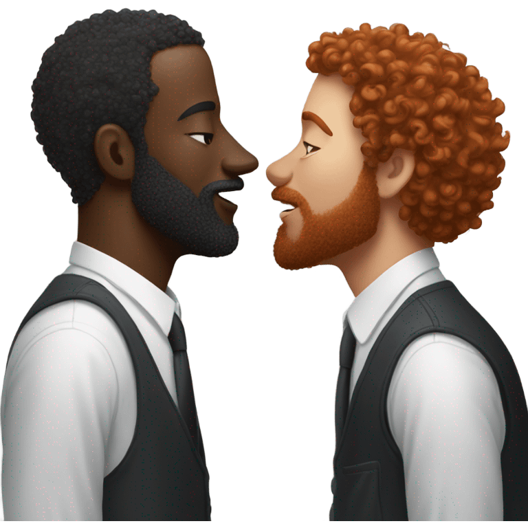 Man with red hair kisses black man with beard and hair  emoji