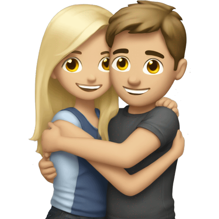 Hugs brunette girl and blonde boy  emoji