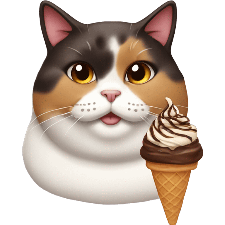 Fat calico cat with chocolate icecream emoji