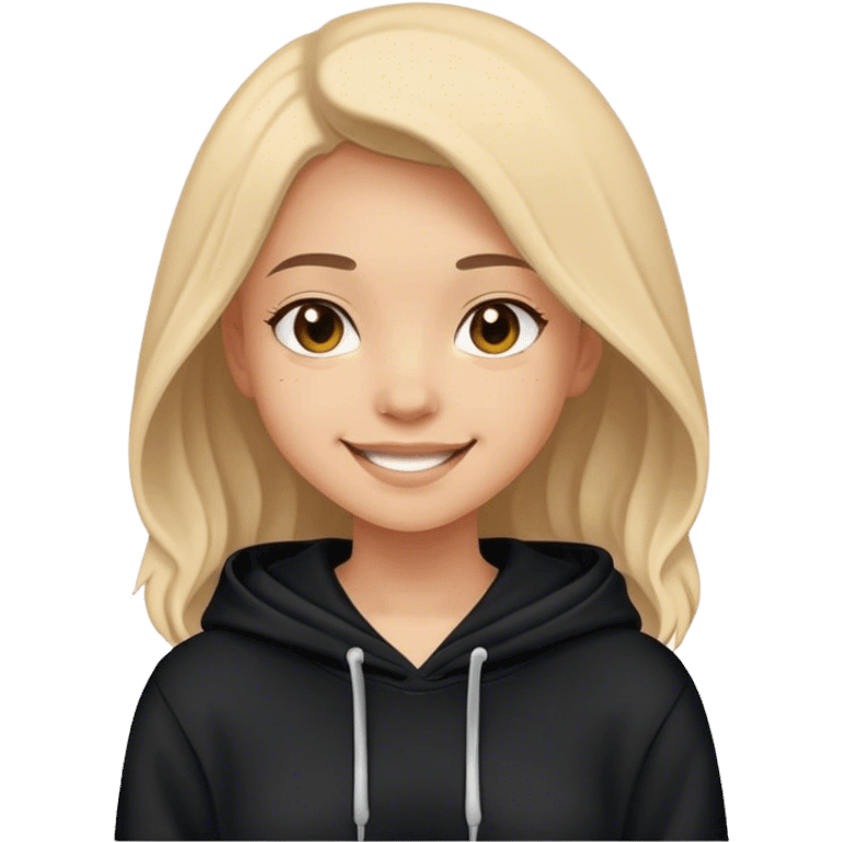 smiling girl in black hoodie emoji