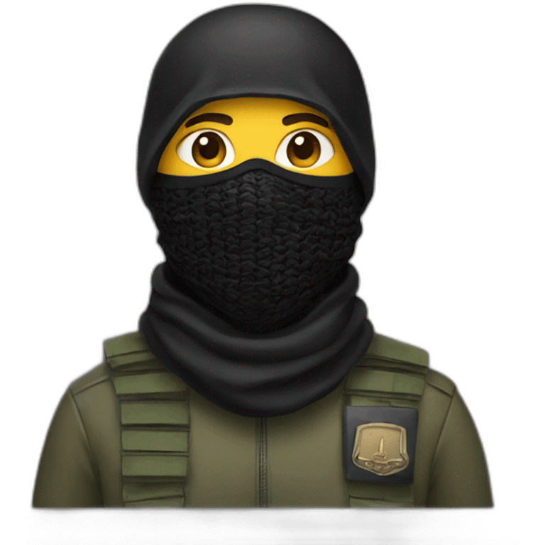 A person masked with a black shemagh and wearing military clothing  emoji