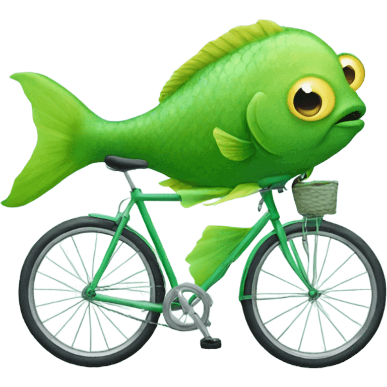 Green fish on a bicycle emoji