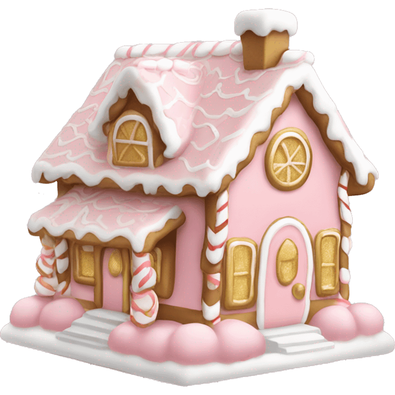 light pink and gold and white gingerbread house emoji