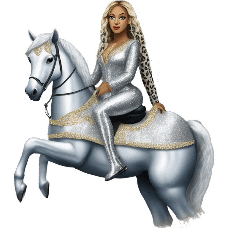 beyonce wearing silver crystal leopard riding silver sparkly horse renaissance album cover emoji