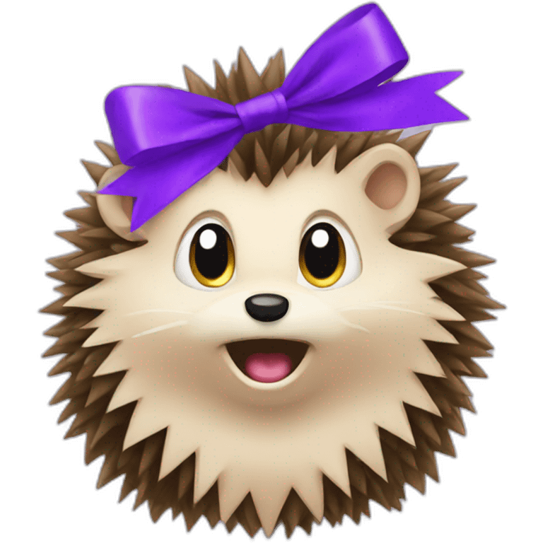 Frightened hedgehog with a purple bow emoji