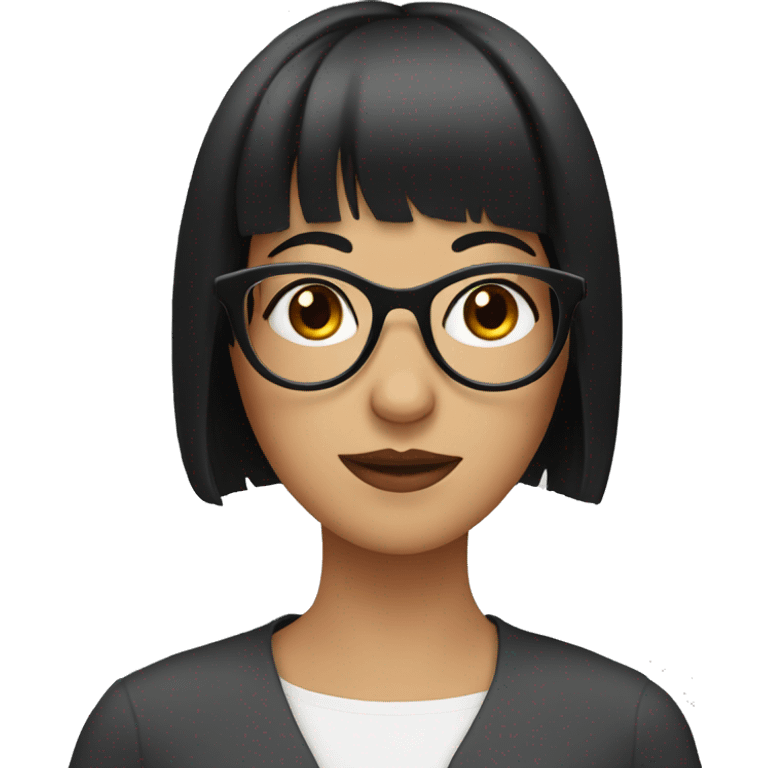 lady with black hair and bangs with round eyeglass emoji