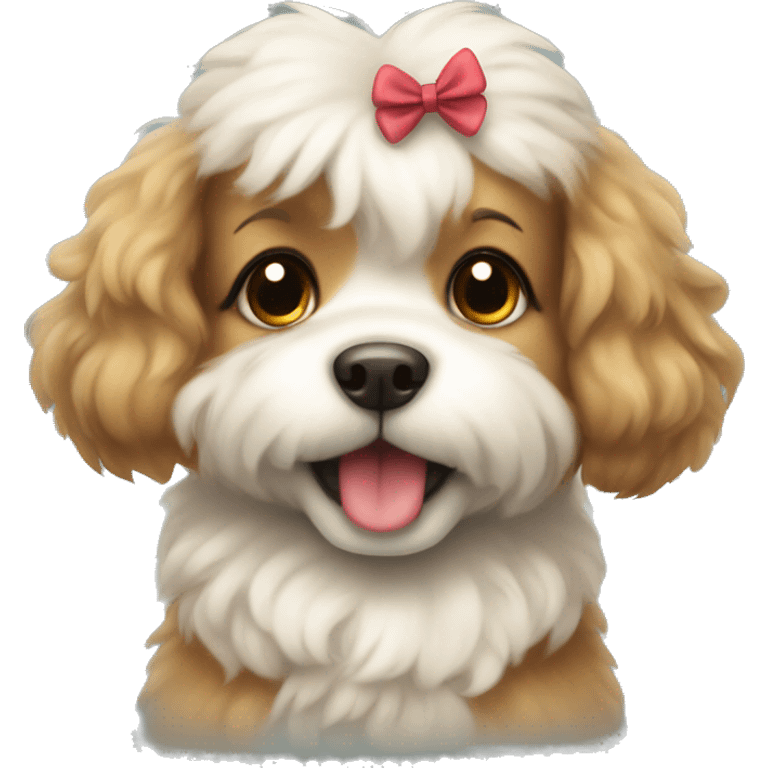 Cute fluffy dog with a bow emoji