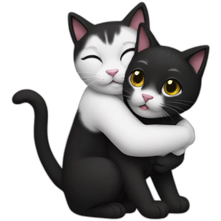 Cat black HUG cat white emoji