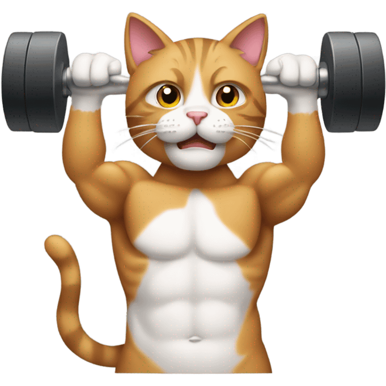 A muscular cat lifting dumbbells emoji