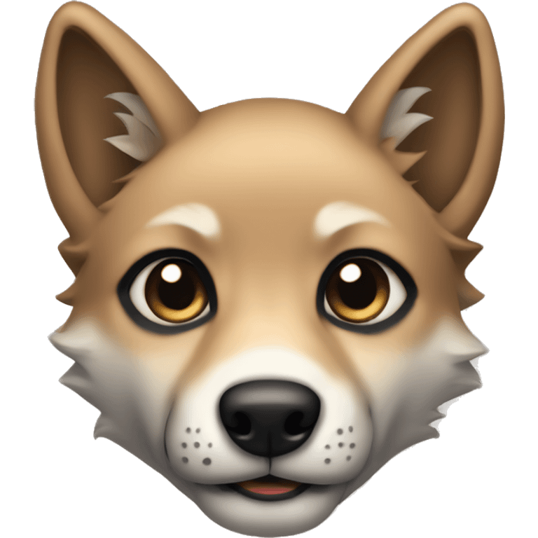 a light brown puppy-like wolf with black ears, black eyes emoji