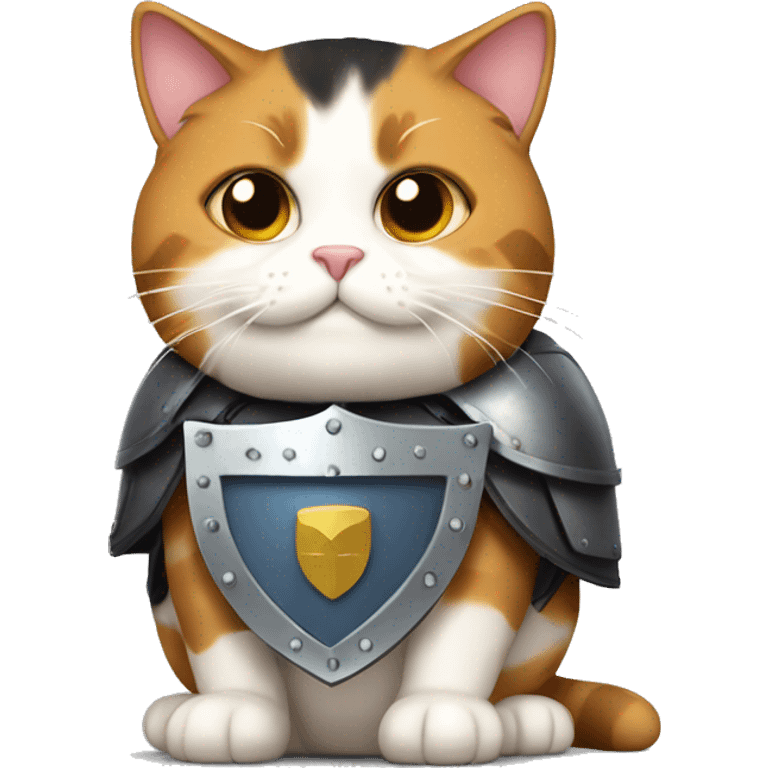 Fat calico cat with a shield  emoji