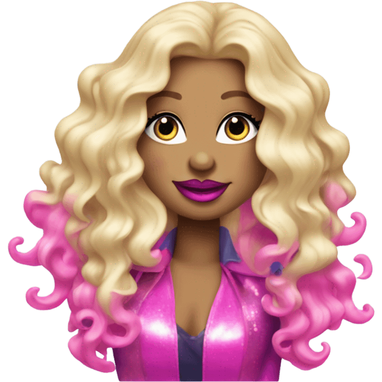 Killer whale with blonde hair and pink lipstick disco themed emoji