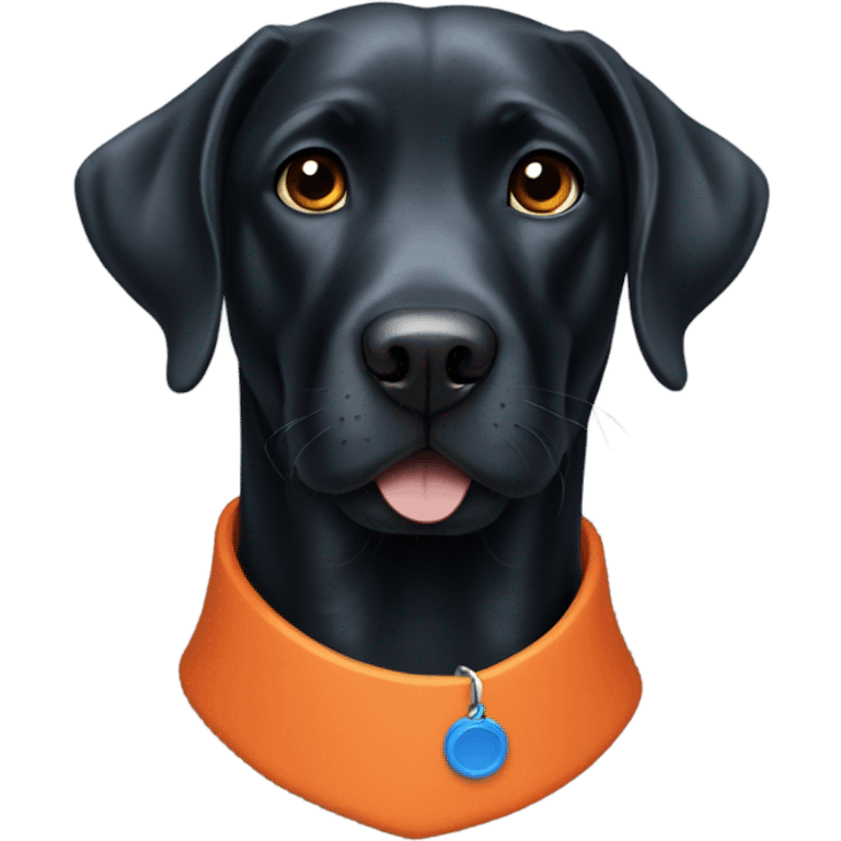 Black Labrador wearing orange and blue collar  emoji